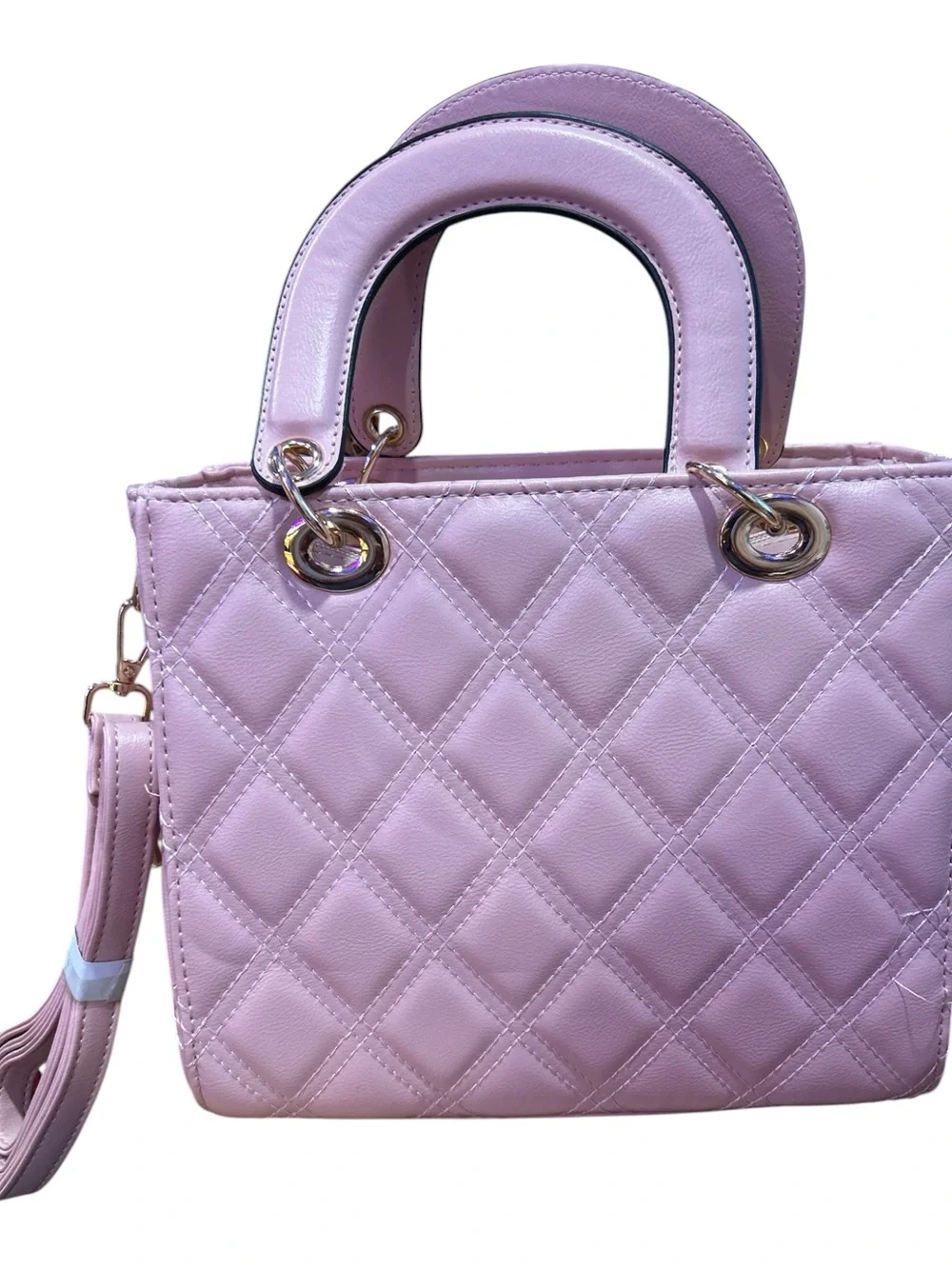 Wendy Keen Chic Quilted Pink Satchel with Scarf Accent
